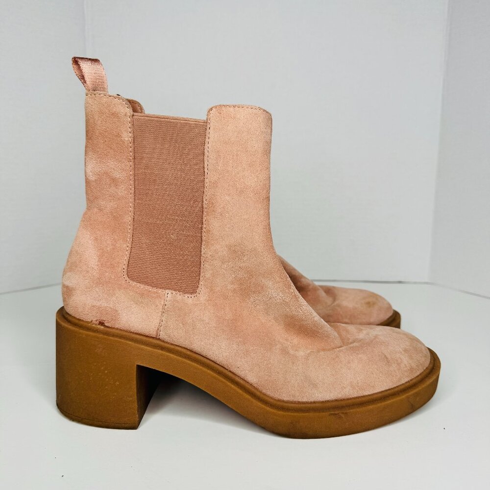 Dolce Vita Gage Nude Suede Boots Womens 10 High Top Block Chunky Heel Leather Pu